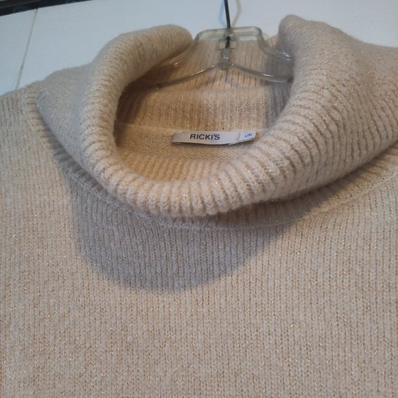 Ricki's Cowl-Neck Box Sweater, Cream with Gold Threading - Picture 2 of 5